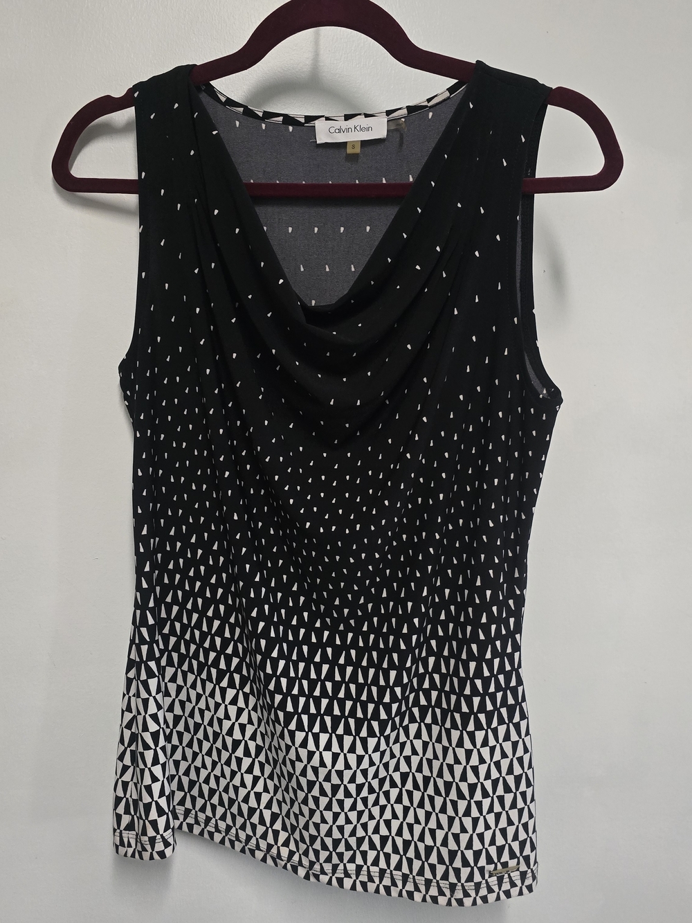 Calvin Klein Black and White Geometric Drape Neck Sleeveless
